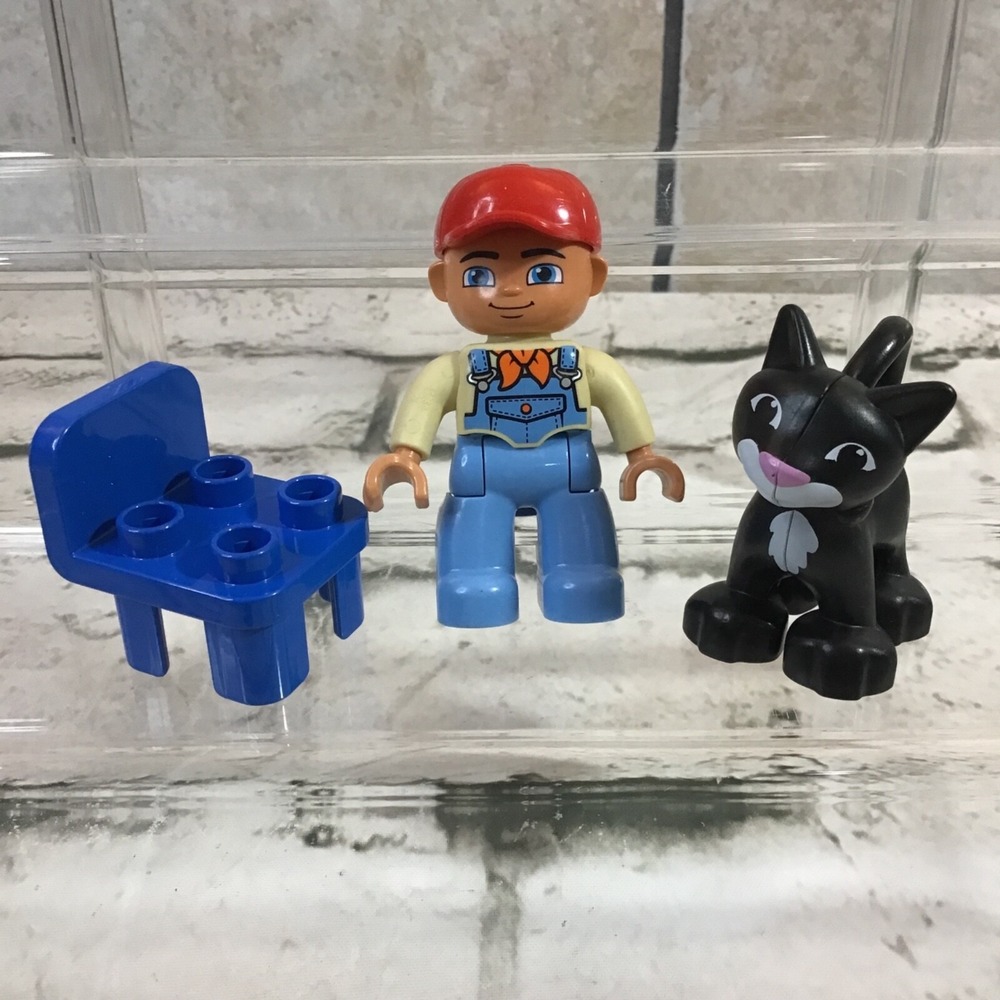 Lego Duplo Farmer Boy With Black Cat And Chair Lot Of 3 Replacement Pieces Parts